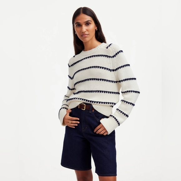 NWT Madewell Textured Cotton Crewneck Sweater in
Stripe, Sizes XXS, XS, & XL - Picture 1 of 16